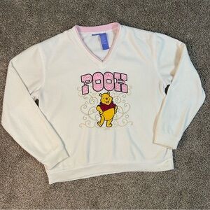 Vintage Disney Winnie the Pooh Cream Pink Pullover Sweater Rhinestone Size Large